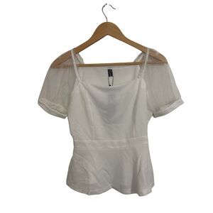 Allegra K White Sheer Sleeve Blouse